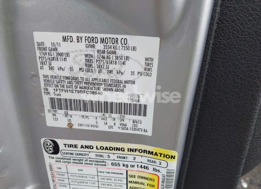 Photo 9 of 2011 Ford F-150 XLT (VIN 1FTFW1ET9BFC98940)