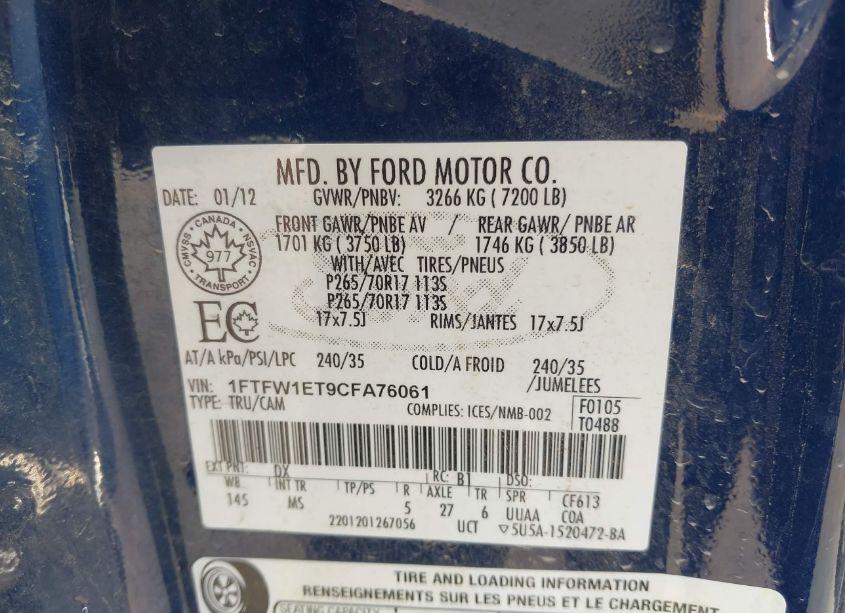 Photo 9 of 2012 Ford F-150 XLT (VIN 1FTFW1ET9CFA76061)