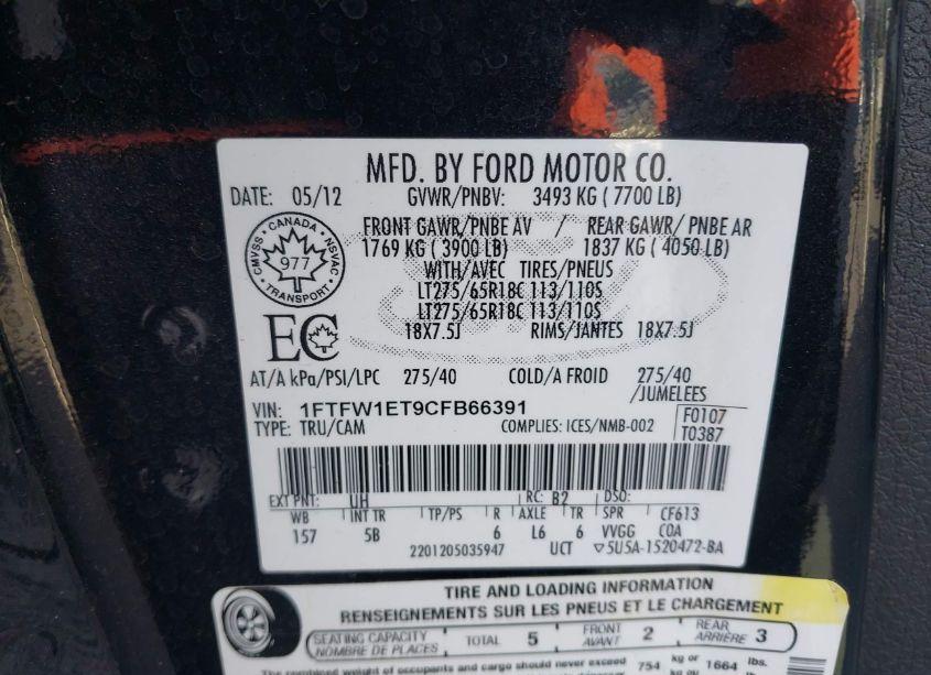 Photo 9 of 2012 Ford F-150 FX4 (VIN 1FTFW1ET9CFB66391)