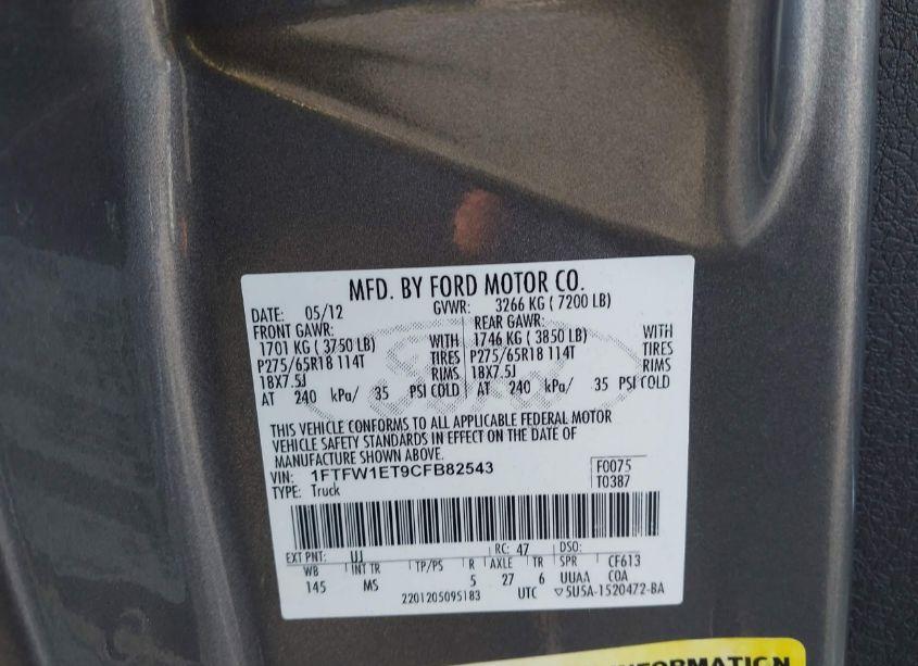 Photo 9 of 2012 Ford F-150 XLT (VIN 1FTFW1ET9CFB82543)