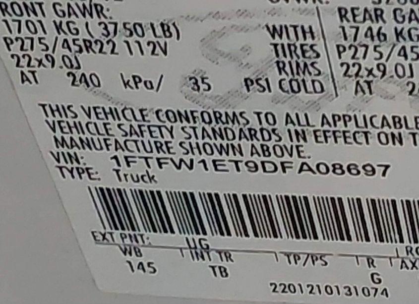 Photo 9 of 2013 Ford F-150 LIMITED (VIN 1FTFW1ET9DFA08697)