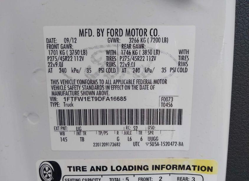 Photo 9 of 2013 Ford F-150 LIMITED (VIN 1FTFW1ET9DFA16685)