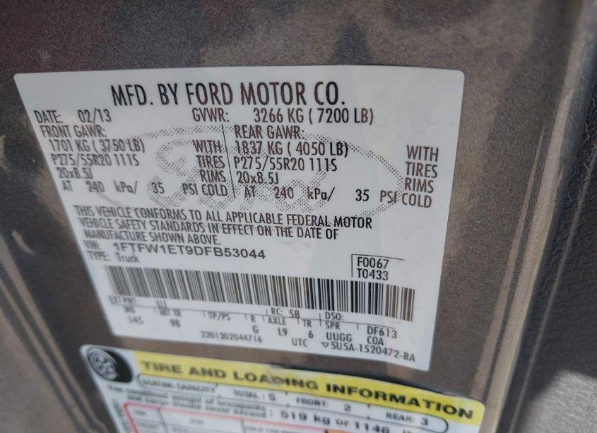 Photo 9 of 2013 Ford F-150 PLATINUM (VIN 1FTFW1ET9DFB53044)