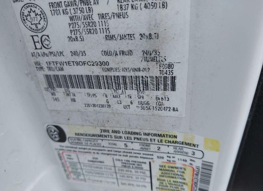 Photo 9 of 2013 Ford F-150 LARIAT (VIN 1FTFW1ET9DFC29300)