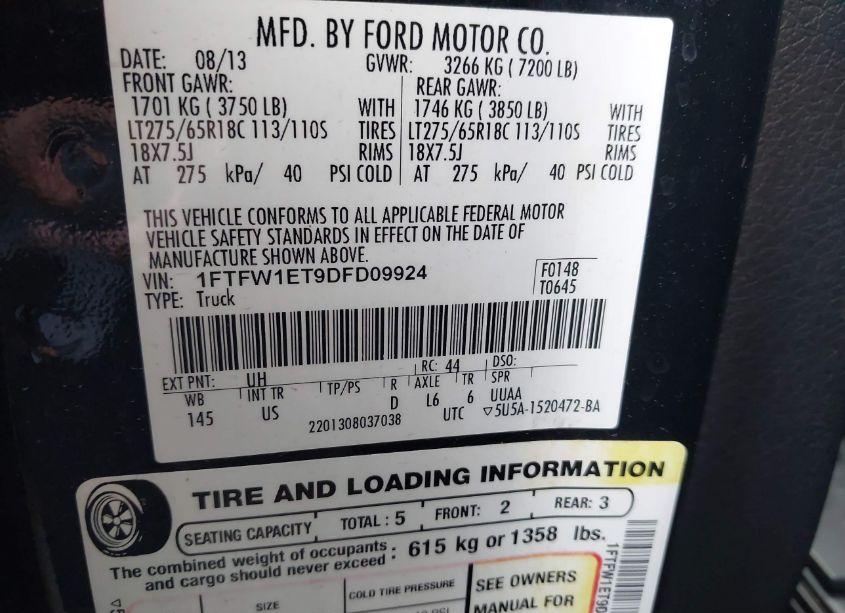 Photo 9 of 2013 Ford F-150 XLT (VIN 1FTFW1ET9DFD09924)