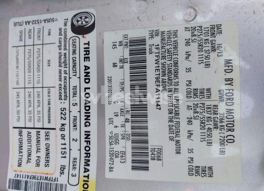 Photo 9 of 2014 Ford F-150 FX4 (VIN 1FTFW1ET9EFA11147)