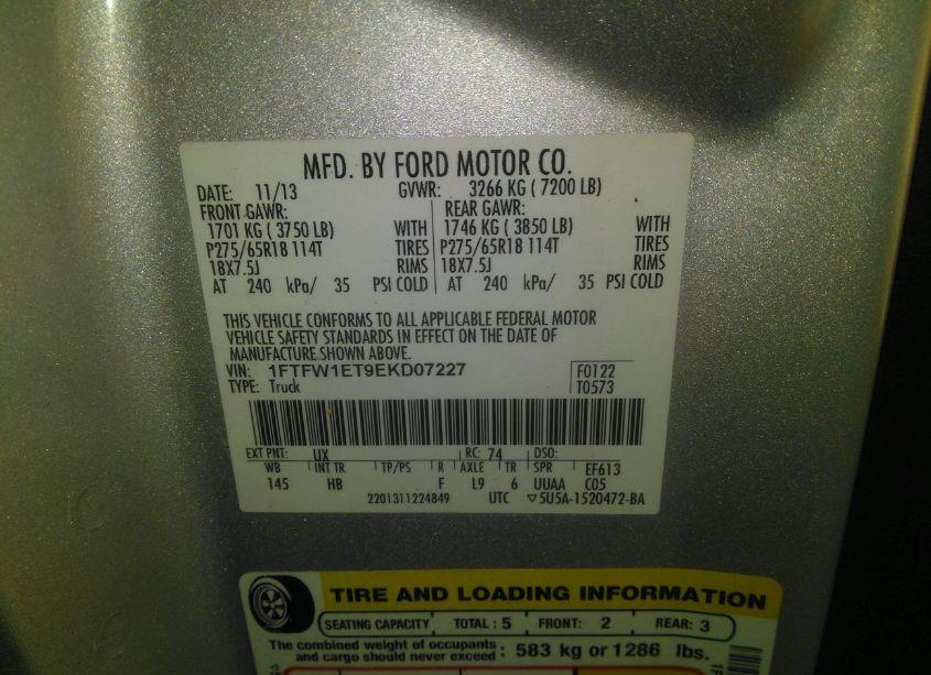 Photo 9 of 2014 Ford F-150 LARIAT (VIN 1FTFW1ET9EKD07227)