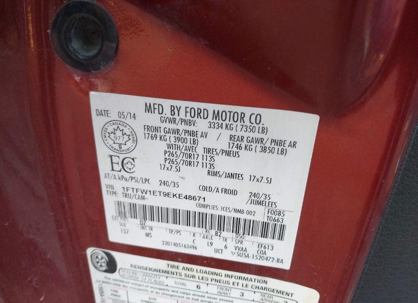 Photo 9 of 2014 Ford F-150 XLT (VIN 1FTFW1ET9EKE48671)