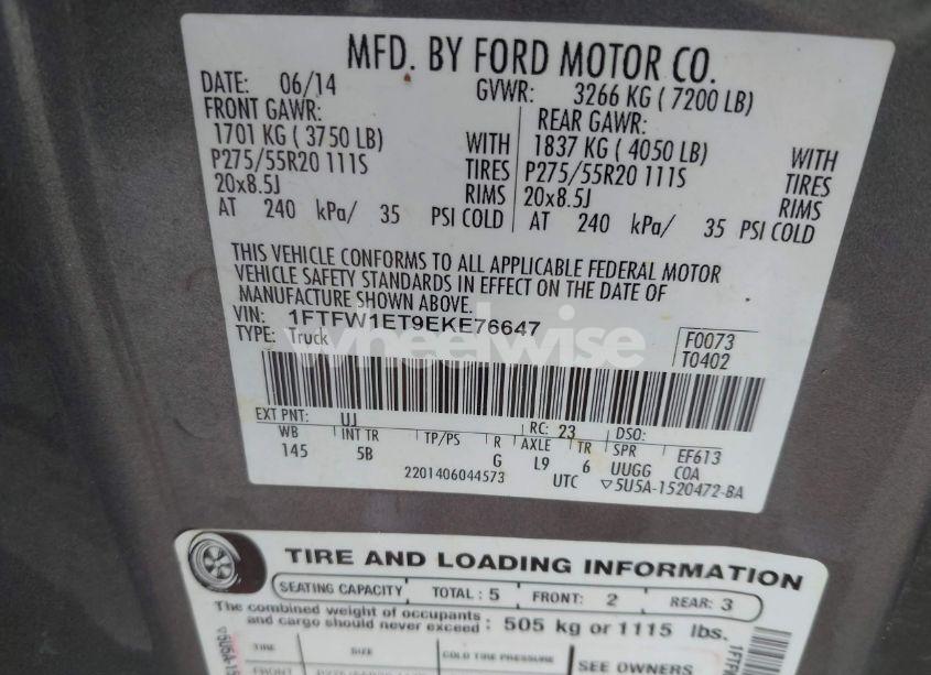 Photo 9 of 2014 Ford F-150 FX4 (VIN 1FTFW1ET9EKE76647)