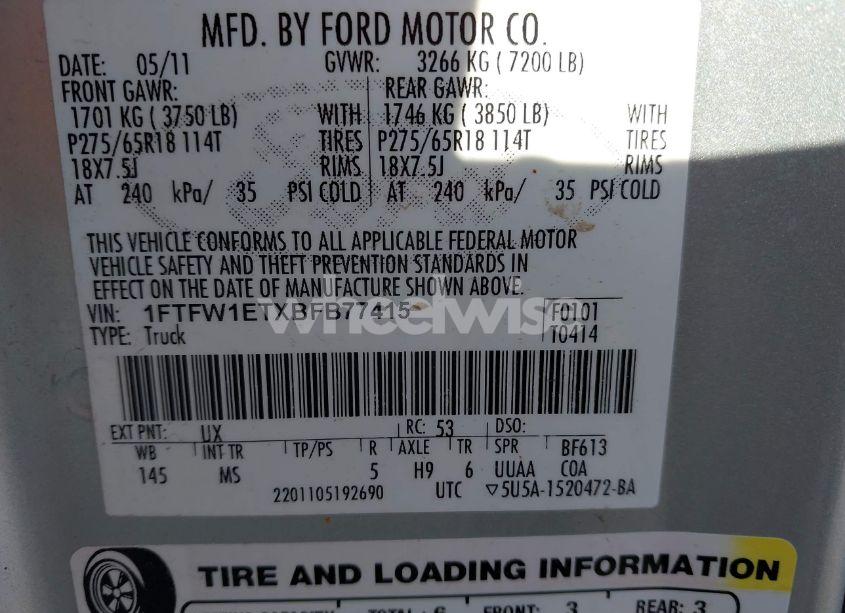 Photo 9 of 2011 Ford F-150 XLT (VIN 1FTFW1ETXBFB77415)