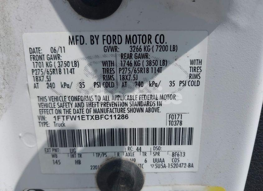 Photo 9 of 2011 Ford F-150 LARIAT (VIN 1FTFW1ETXBFC11286)