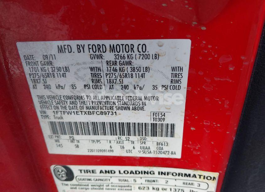 Photo 9 of 2011 Ford F-150 FX4 (VIN 1FTFW1ETXBFC89731)