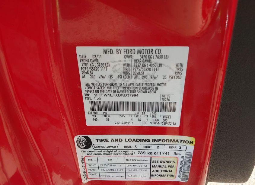 Photo 9 of 2011 Ford F-150 FX4 (VIN 1FTFW1ETXBKD37994)