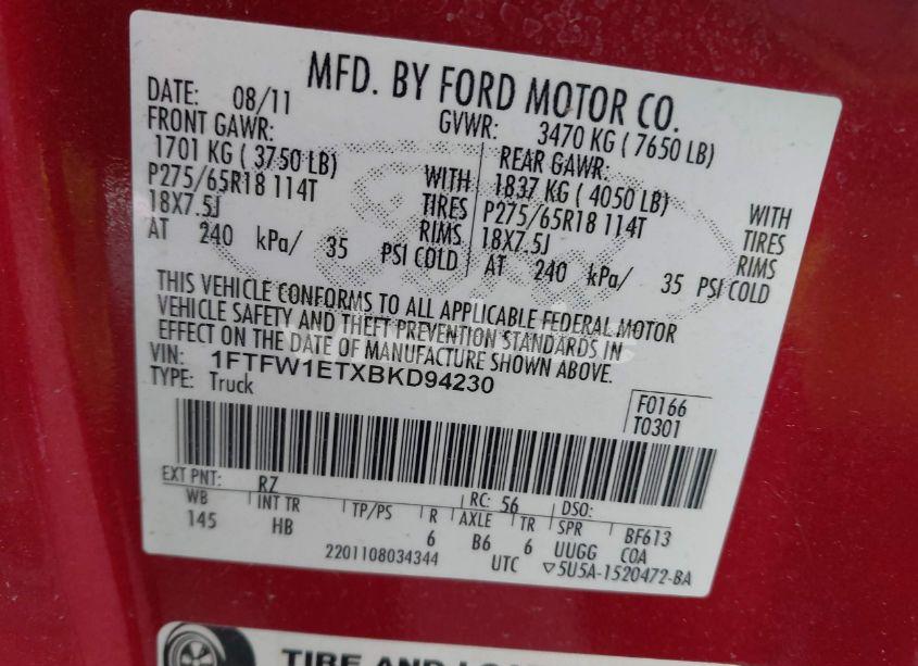 Photo 9 of 2011 Ford F-150 LARIAT (VIN 1FTFW1ETXBKD94230)