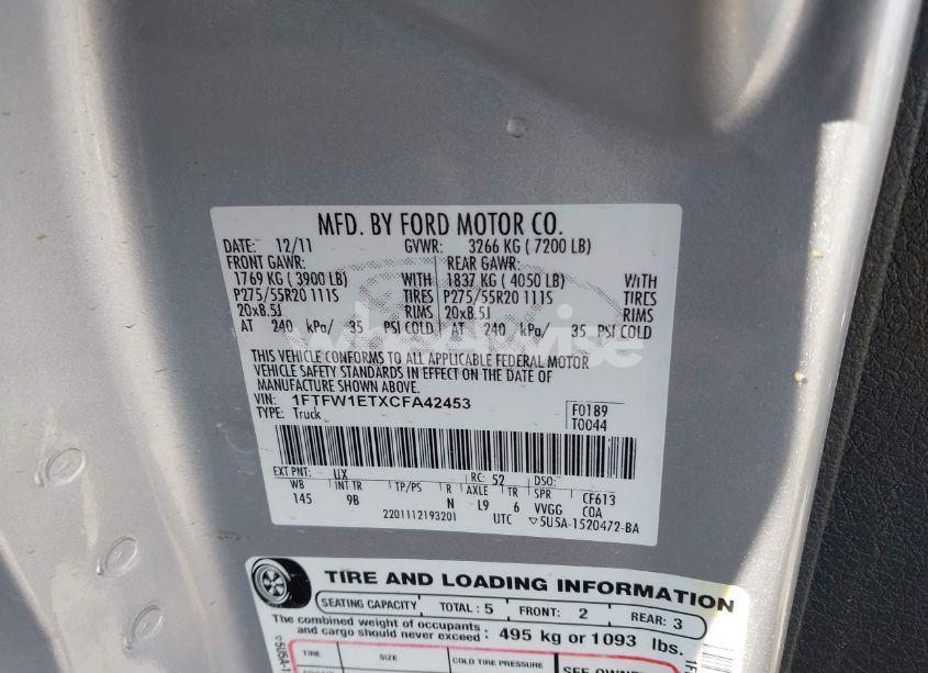 Photo 9 of 2012 Ford F-150 PLATINUM (VIN 1FTFW1ETXCFA42453)