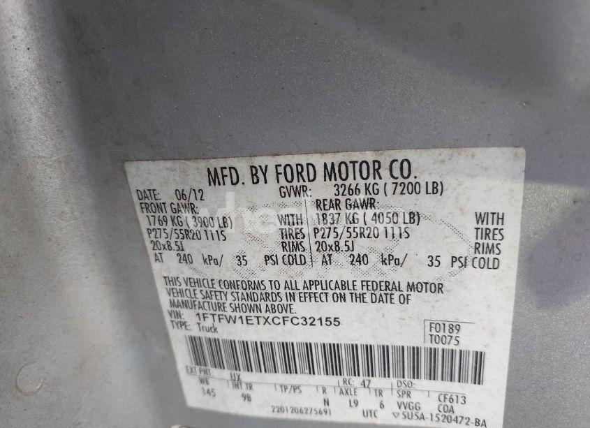 Photo 9 of 2012 Ford F-150 PLATINUM (VIN 1FTFW1ETXCFC32155)