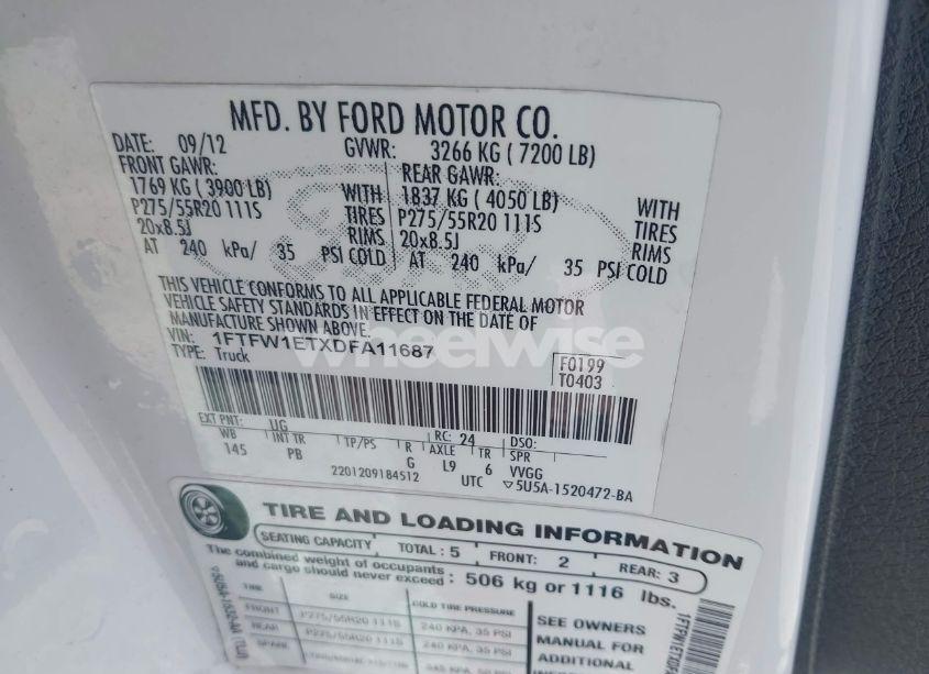 Photo 9 of 2013 Ford F-150 PLATINUM (VIN 1FTFW1ETXDFA11687)