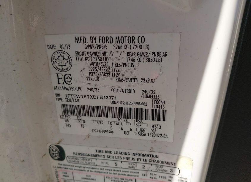 Photo 9 of 2013 Ford F-150 LIMITED (VIN 1FTFW1ETXDFB13071)