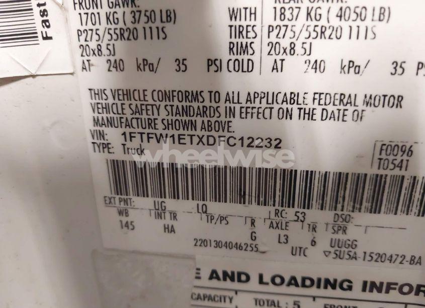 Photo 9 of 2013 Ford F-150 LARIAT (VIN 1FTFW1ETXDFC12232)