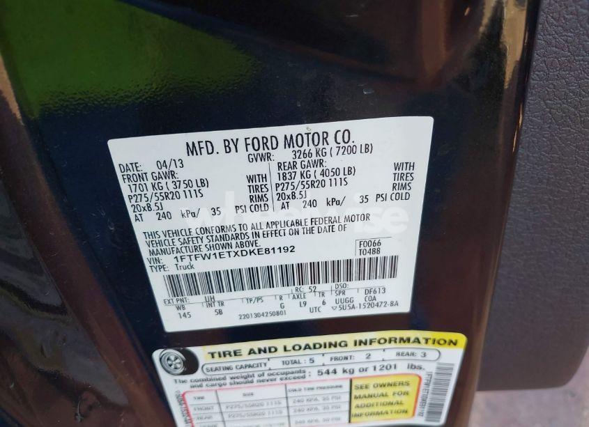 Photo 9 of 2013 Ford F-150 FX4 (VIN 1FTFW1ETXDKE81192)