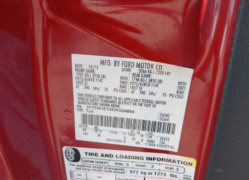 Photo 9 of 2013 Ford F-150 FX4 (VIN 1FTFW1ETXDKG24884)