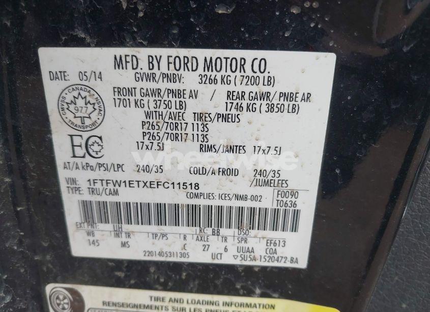 Photo 9 of 2014 Ford F-150 XLT (VIN 1FTFW1ETXEFC11518)