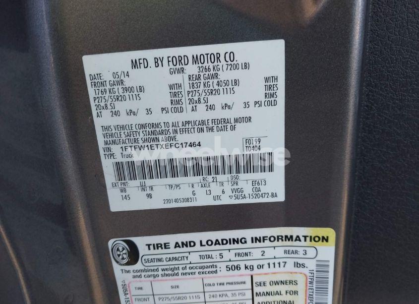 Photo 9 of 2014 Ford F-150 PLATINUM (VIN 1FTFW1ETXEFC17464)