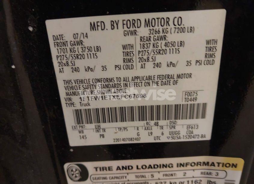 Photo 9 of 2014 Ford F-150 PLATINUM (VIN 1FTFW1ETXEFC67698)