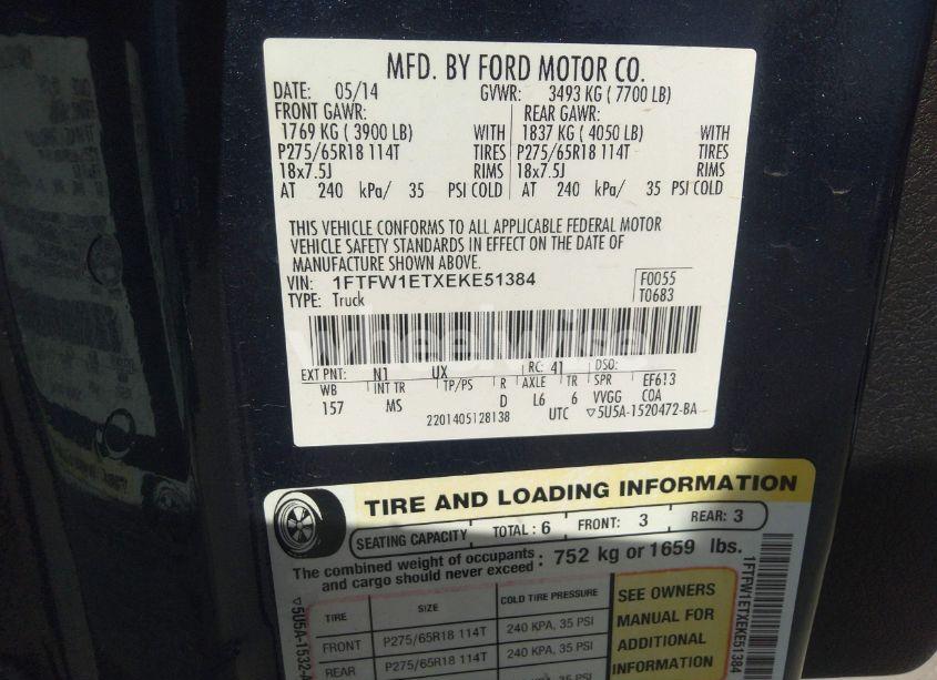 Photo 9 of 2014 Ford F-150 XLT (VIN 1FTFW1ETXEKE51384)