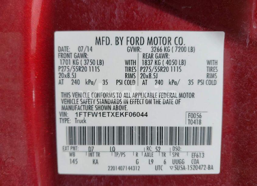 Photo 9 of 2014 Ford F-150 KING RANCH (VIN 1FTFW1ETXEKF06044)