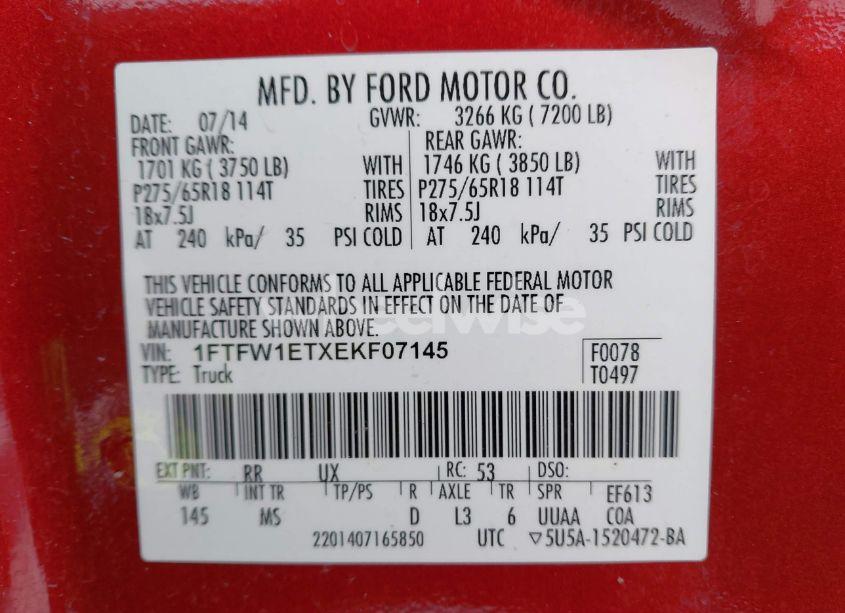 Photo 9 of 2014 Ford F-150 XLT (VIN 1FTFW1ETXEKF07145)