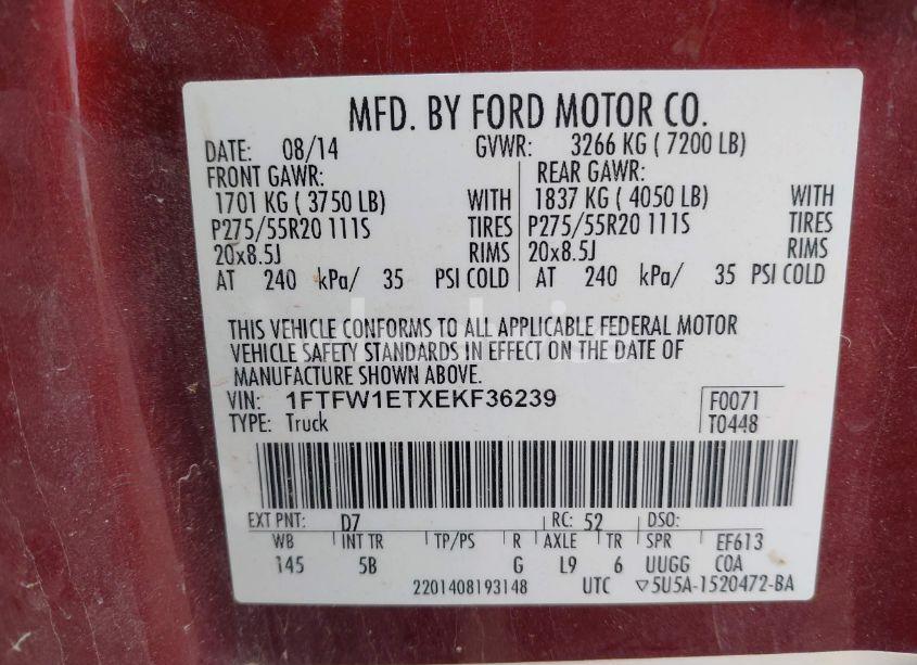 Photo 9 of 2014 Ford F-150 FX4 (VIN 1FTFW1ETXEKF36239)