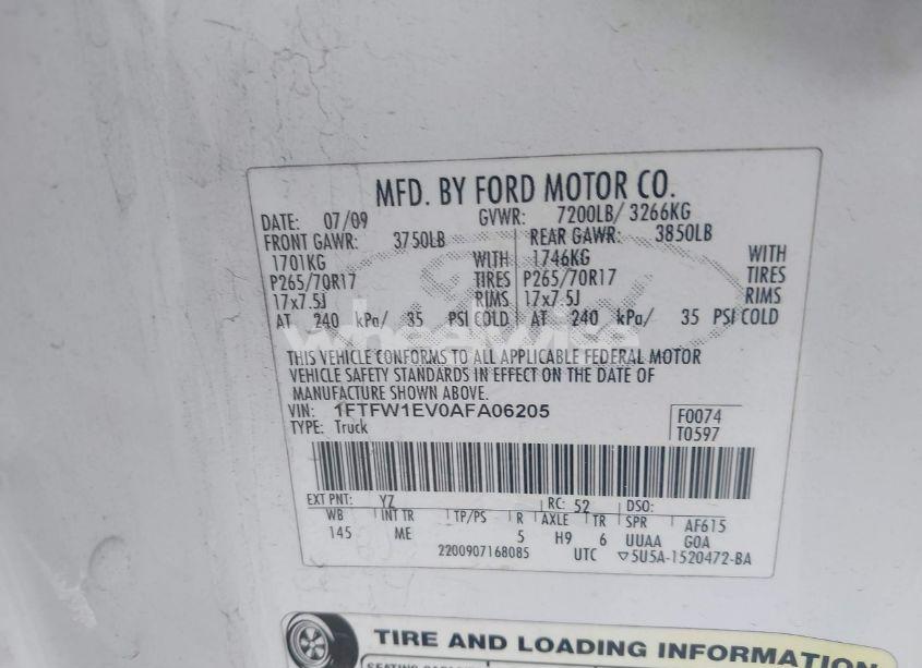 Photo 9 of 2010 Ford F-150 FX4/HARLEY-DAVIDSON/KING RANCH/LARIAT/PLATINUM/XL/XLT (VIN 1FTFW1EV0AFA06205)