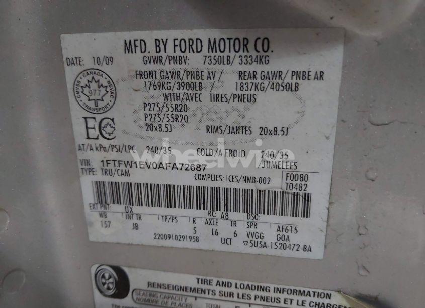 Photo 9 of 2010 Ford F-150 FX4/HARLEY-DAVIDSON/KING RANCH/LARIAT/PLATINUM/XL/XLT (VIN 1FTFW1EV0AFA72687)