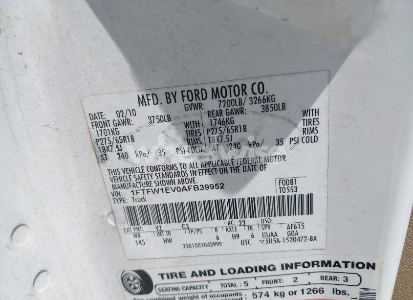 Photo 9 of 2010 Ford F-150 FX4/HARLEY-DAVIDSON/KING RANCH/LARIAT/PLATINUM/XL/XLT (VIN 1FTFW1EV0AFB39952)