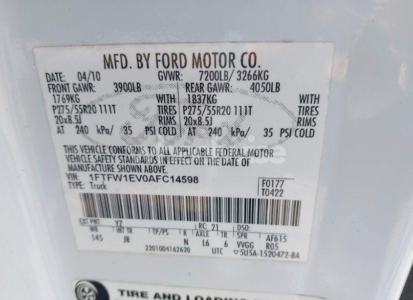 Photo 9 of 2010 Ford F-150 FX4/HARLEY-DAVIDSON/KING RANCH/LARIAT/PLATINUM/XL/XLT (VIN 1FTFW1EV0AFC14598)