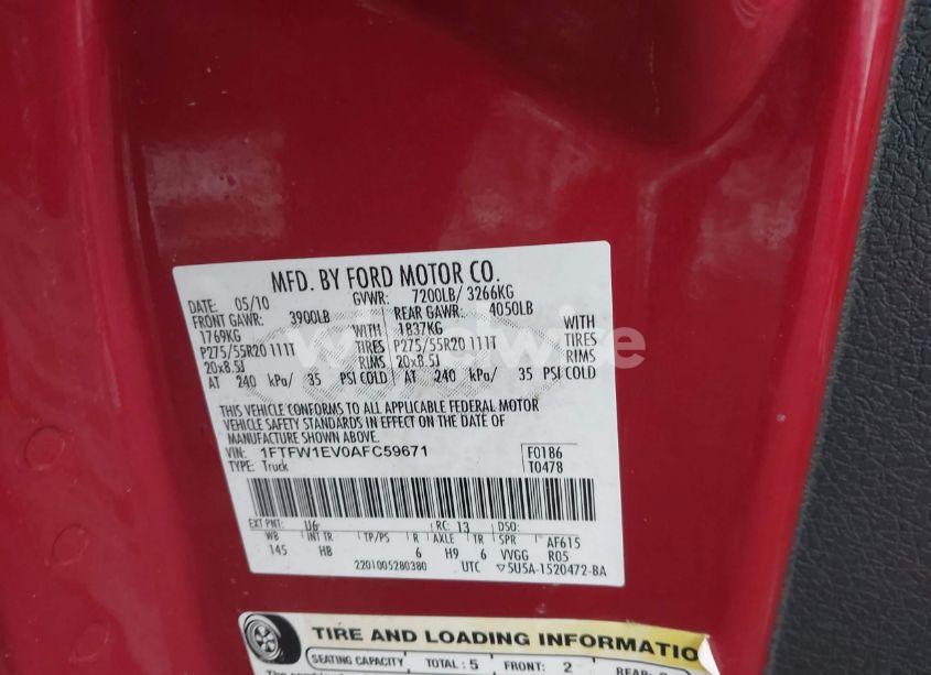 Photo 9 of 2010 Ford F-150 FX4/HARLEY-DAVIDSON/KING RANCH/LARIAT/PLATINUM/XL/XLT (VIN 1FTFW1EV0AFC59671)