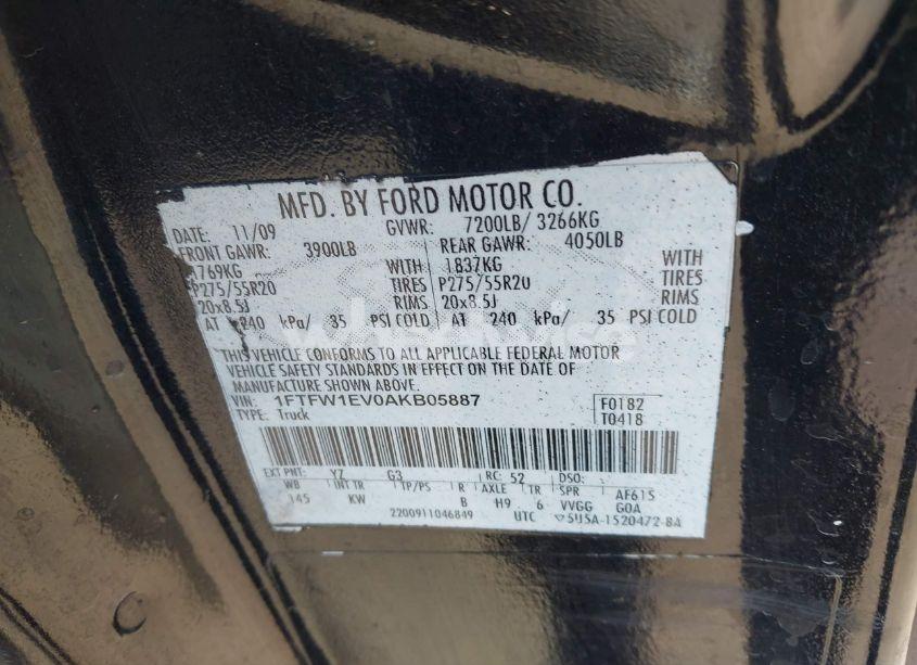 Photo 9 of 2010 Ford F-150 FX4/HARLEY-DAVIDSON/KING RANCH/LARIAT/PLATINUM/XL/XLT (VIN 1FTFW1EV0AKB05887)