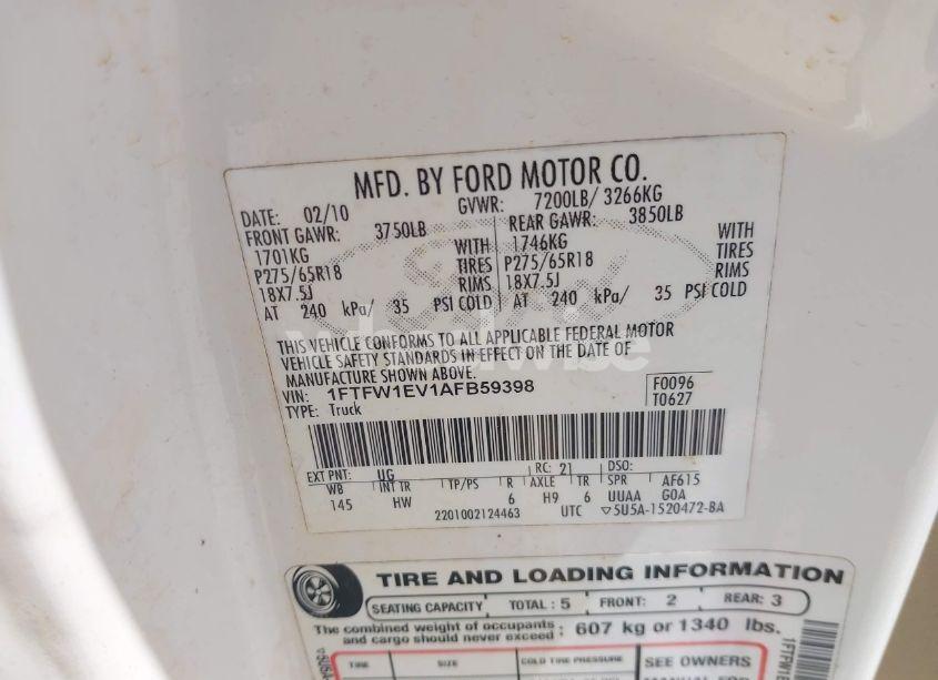 Photo 9 of 2010 Ford F-150 FX4/HARLEY-DAVIDSON/KING RANCH/LARIAT/PLATINUM/XL/XLT (VIN 1FTFW1EV1AFB59398)