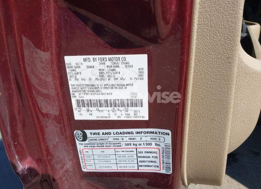 Photo 9 of 2010 Ford F-150 FX4/HARLEY-DAVIDSON/KING RANCH/LARIAT/PLATINUM/XL/XLT (VIN 1FTFW1EV1AFB67453)