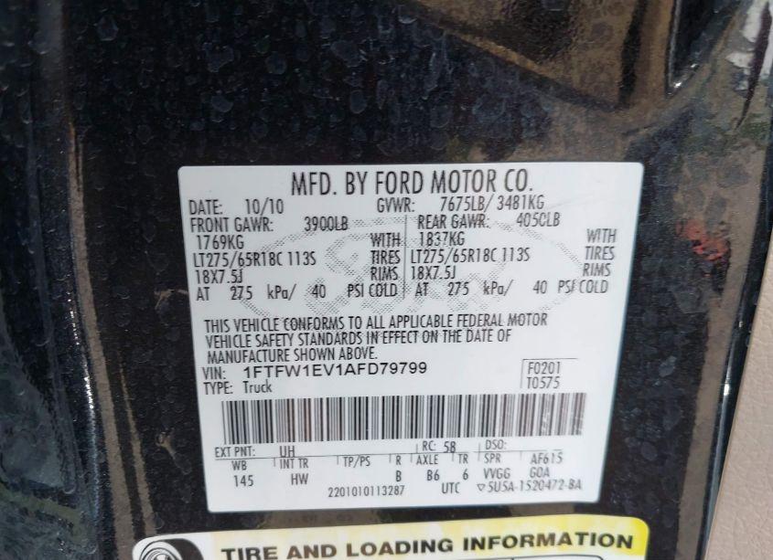 Photo 9 of 2010 Ford F-150 FX4/HARLEY-DAVIDSON/KING RANCH/LARIAT/PLATINUM/XL/XLT (VIN 1FTFW1EV1AFD79799)