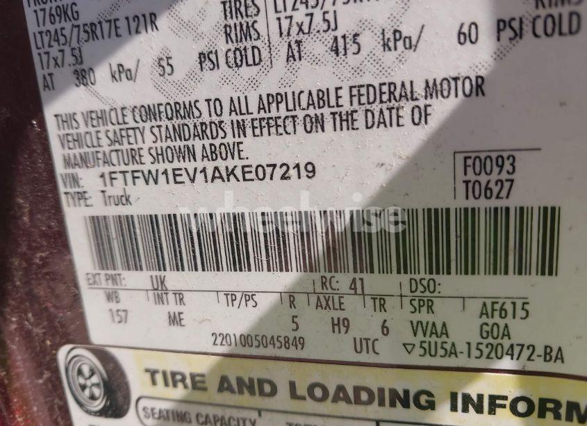 Photo 9 of 2010 Ford F-150 FX4/HARLEY-DAVIDSON/KING RANCH/LARIAT/PLATINUM/XL/XLT (VIN 1FTFW1EV1AKE07219)
