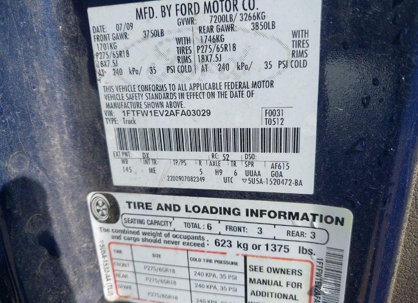 Photo 9 of 2010 Ford F-150 FX4/HARLEY-DAVIDSON/KING RANCH/LARIAT/PLATINUM/XL/XLT (VIN 1FTFW1EV2AFA03029)