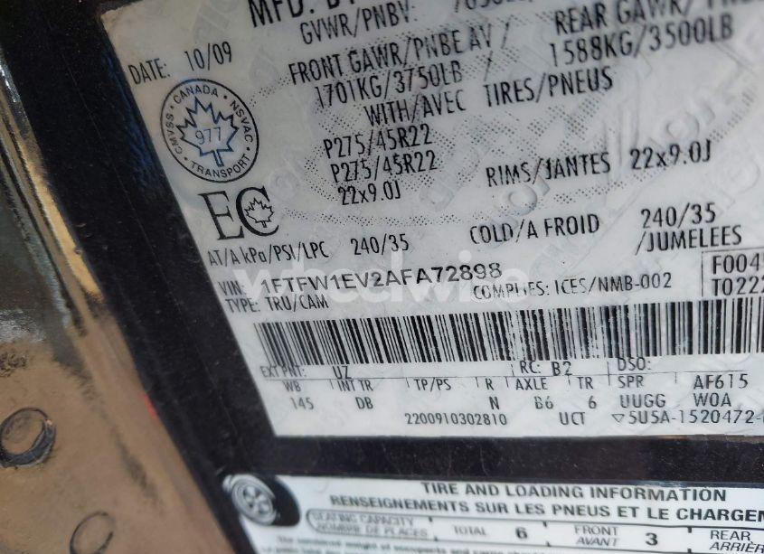 Photo 9 of 2010 Ford F-150 FX4/HARLEY-DAVIDSON/KING RANCH/LARIAT/PLATINUM/XL/XLT (VIN 1FTFW1EV2AFA72898)