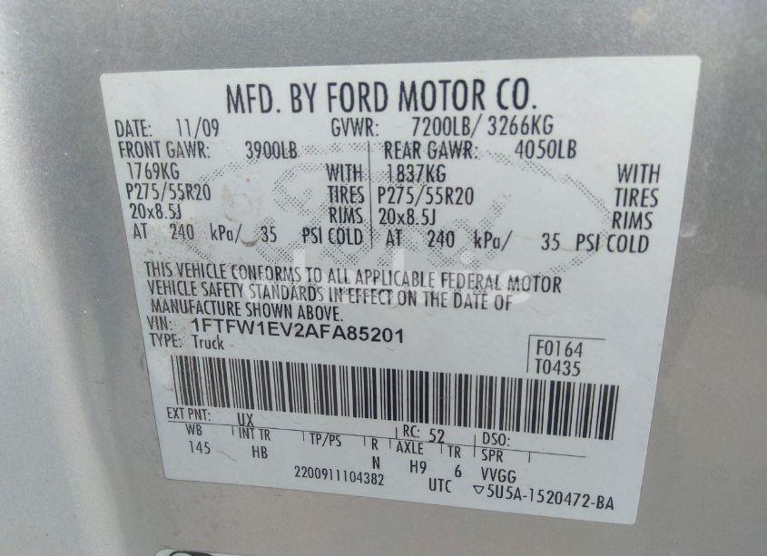 Photo 9 of 2010 Ford F-150 LARIAT/FX4/XL/XLT (VIN 1FTFW1EV2AFA85201)