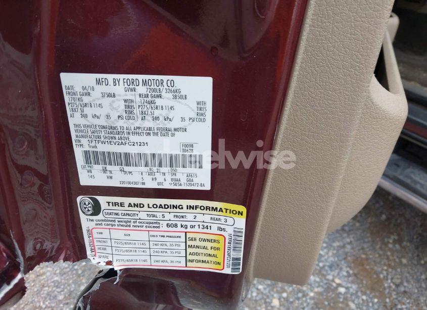 Photo 9 of 2010 Ford F-150 FX4/HARLEY-DAVIDSON/KING RANCH/LARIAT/PLATINUM/XL/XLT (VIN 1FTFW1EV2AFC21231)