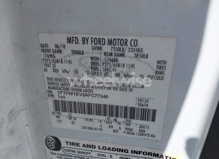 Photo 9 of 2010 Ford F-150 FX4/HARLEY-DAVIDSON/KING RANCH/LARIAT/PLATINUM/XL/XLT (VIN 1FTFW1EV2AFC77346)