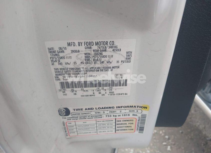 Photo 9 of 2010 Ford F-150 FX4/HARLEY-DAVIDSON/KING RANCH/LARIAT/PLATINUM/XL/XLT (VIN 1FTFW1EV2AFD24911)