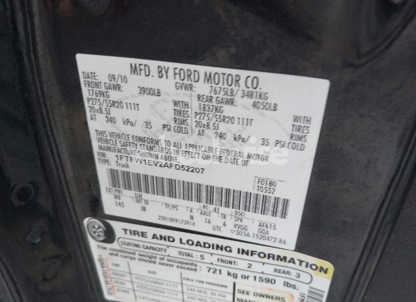 Photo 9 of 2010 Ford F-150 FX4/HARLEY-DAVIDSON/KING RANCH/LARIAT/PLATINUM/XL/XLT (VIN 1FTFW1EV2AFD52207)