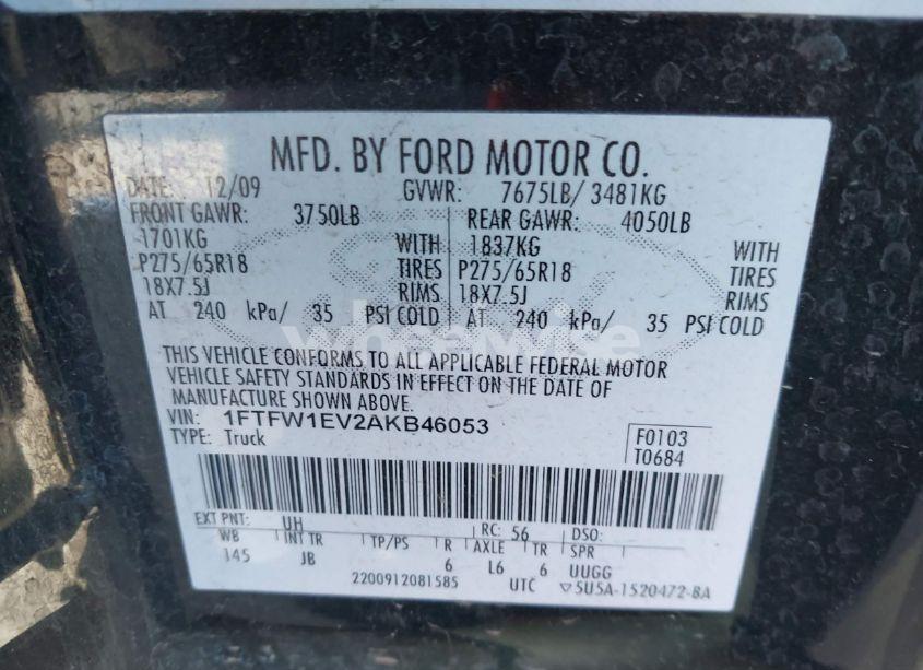 Photo 9 of 2010 Ford F-150 FX4/HARLEY-DAVIDSON/KING RANCH/LARIAT/PLATINUM/XL/XLT (VIN 1FTFW1EV2AKB46053)